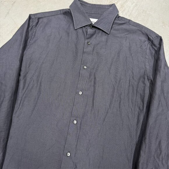 $250 J. Lindberg Slim Fit Dress Shirt Oxford Textured Fabric Navy Blue 43 17 XL - Picture 3 of 7